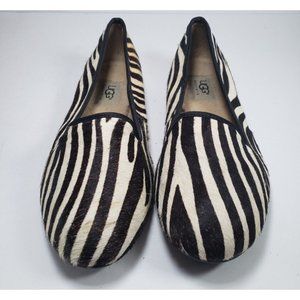 UGG Alloway Zebra Print Calf Hair Leather Slip On Loafers Womens Flats  Size 7